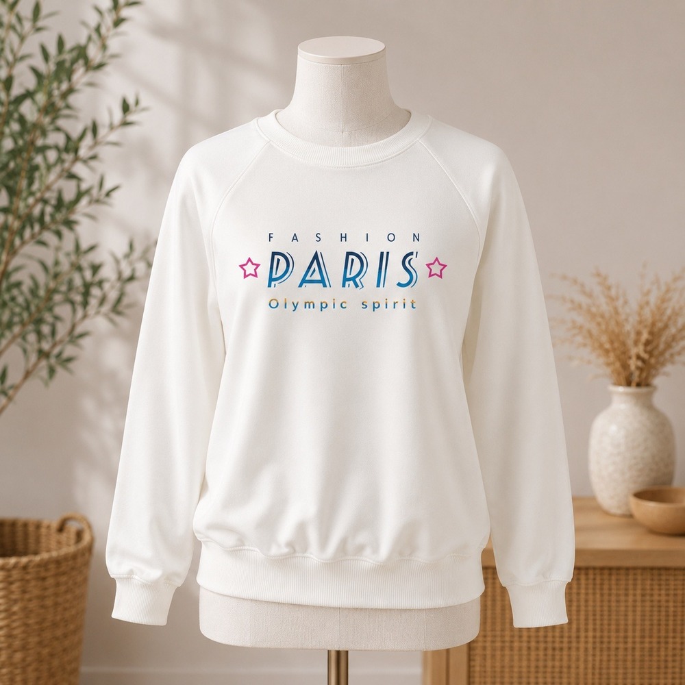NWT Cupshe Paris Olympic Spirit Sweatshirt Womens Small White Graphic Raglan S